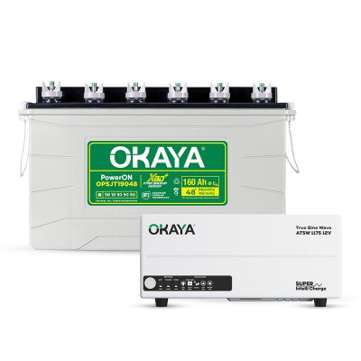 Okaya Advanced True Sine Wave Inverter (ATSW 1175 12V - 925VA) & XBD+ Certified SJT Battery (OPSJT19048 160Ah/12V) Combo | Complete Power Pair For Home, Office & Shops