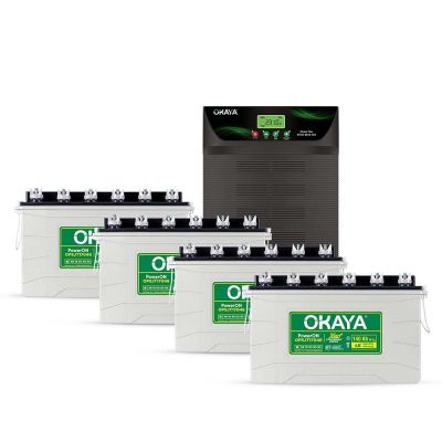 Okaya Hi-Capacity Inverter & Battery Combo | ATSW 6650 48V UPS/Inverter (6100VA) & 4× XBD+ Certified OPSJT17048 140Ah/12V SJT Battery | Power Pair for Larger Homes, Offices & Commercial Establishments