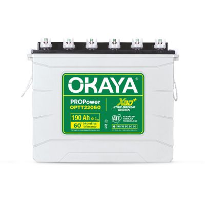 OKAYA PROPower OPTT22060 190Ah Advanced Tall Tubular Inverter Battery for Home, Office & Shops | Robust & Compact Design | Extra Backup Plus (XBD+ technology) | 60 Months Total Warranty
