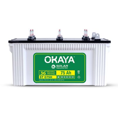 Okaya Solar Battery ST 075H - 75Ah Capacity with Total Warranty of 36 Months | Reliable Power Storage for your Solar Applications at Home, Office & Shops