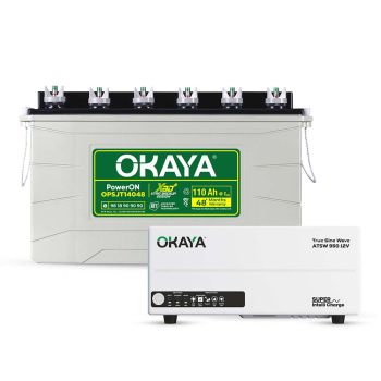 Okaya Advanced True Sine Wave Inverter (ATSW 950 12V - 700VA) & XBD+ Certified SJT Battery (OPSJT14048 110Ah/12V) Combo | Complete Power Pair For Home, Office & Shops
