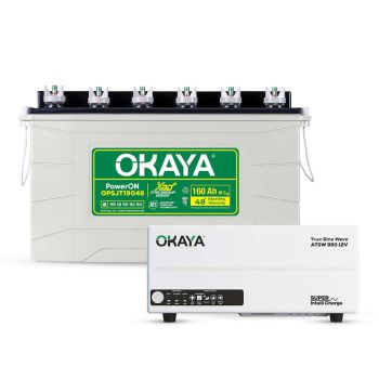 Okaya Advanced True Sine Wave Inverter (ATSW 950 12V - 700VA) & XBD+ Certified SJT Battery (OPSJT19048 160Ah/12V) Combo | Complete Power Pair For Home, Office & Shops