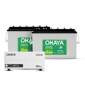 Okaya Inverter with Two Battery Combo for Home,Office & Shops | ATSW2550 24V True Sine Wave Inverter 2000VA with OPJXT12048 90Ah Inverter Battery |Warranty: 36 Months(Inverter) & 48 Month(Battery)