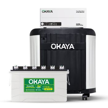 Okaya Inverter & Battery with Trolley Combo for Home, Office & Shops | ATSW950 12V Pure Sine Wave Inverter 700VA with OPSJT14048 110Ah Inverter Battery | Warranty: 36months (Inverter) & 48 Months (Battery)