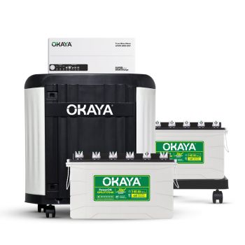 Okaya Inverter & Two Battery with Trolley Combo for Home, Office & Shops | ATSW1900 24V Pure Sine Wave Inverter 1650VA with OPSJT17048 140Ah Inverter Battery | Warranty: 36 Months (Inverter) & 48 Months (Battery)
