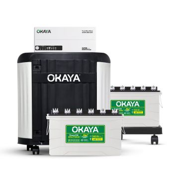 Okaya Inverter & Two Battery with Trolley Combo for Home,Office & Shops|ATSW1900 24V PureSineWave Inverter 1650VA with OPSJT19048 160Ah Inverter Battery |Warranty:36months(Inverter) &48 month(Battery)