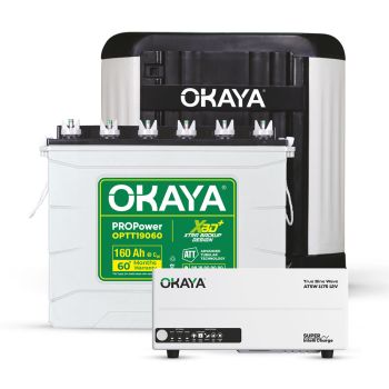 Okaya Inverter & Battery with Trolley Combo for Home, Office & Shops | ATSW1175 12V Pure Sine Wave Inverter 925VA with OPTT19060 160Ah Inverter Battery | Warranty: 36 Months (Inverter) & 60 Months (Battery)
