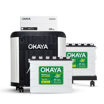 Okaya Inverter & Two Battery with Trolley Combo for Home, Office & Shops | ATSW1900 24V True Sine Wave Inverter 1650VA with OPTT19060 160Ah Inverter Battery | Warranty: 36 Months (Inverter) & 60 Months (Battery)