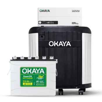 Okaya Inverter & Battery with Trolley Combo for Home, Office & Shops | ATSW1175 12V Pure Sine Wave Inverter 925VA with 36 Months Warranty & OPTT24048 210Ah Tall Tubular Battery with 48 Months Warranty