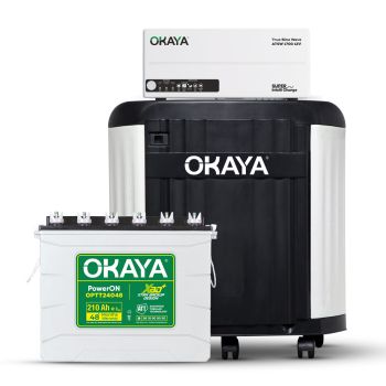 Okaya Inverter & Battery with Trolley Combo for Home,Office & Shops | ATSW 1700 12V PureSineWave Inverter 1450VA with 36 Months Warranty & OPTT24048 210Ah Tall Tubular Battery with 48 Months Warranty