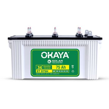 Okaya Solar Battery ST 075H - 75Ah Capacity with Total Warranty of 36 Months | Reliable Power Storage for your Solar Applications at Home, Office & Shops