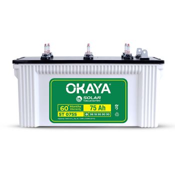 Okaya Solar Battery ST 075S - 75Ah Capacity with Total Warranty of 60 Months | Reliable Power Storage for your Solar Applications at Home, Office & Shops